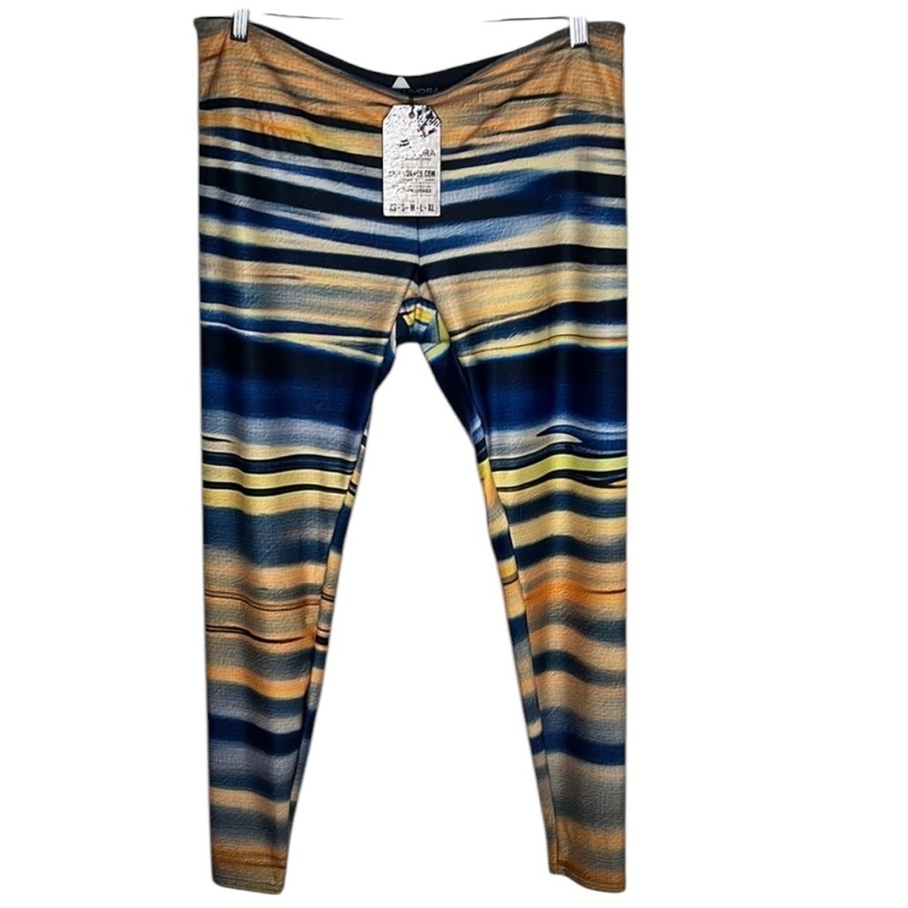 NWT Mellivora Blue Orange Striped Reflection Leggings Women Size XL